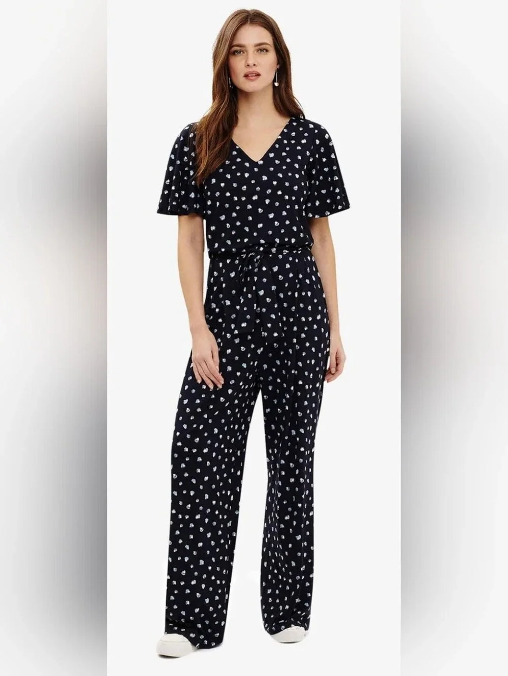 Phase Eight UK Laila Spot Print Navy Wide Leg Jumpsuit Size 10 - Picture 3 of 15